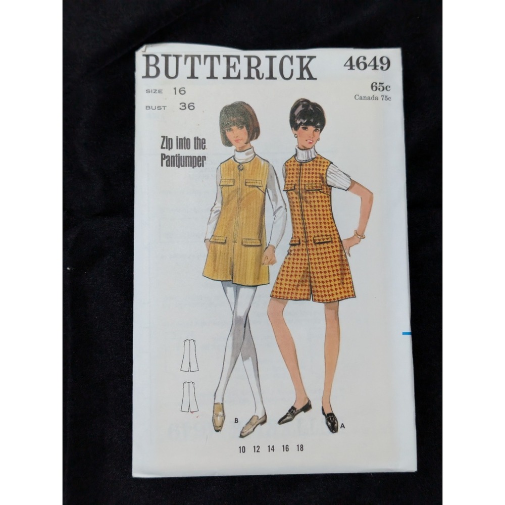 VTG 1960s Butterick 4649 Mod Pantjumper Sewing Pattern Size 16 Bust 36 Uncut